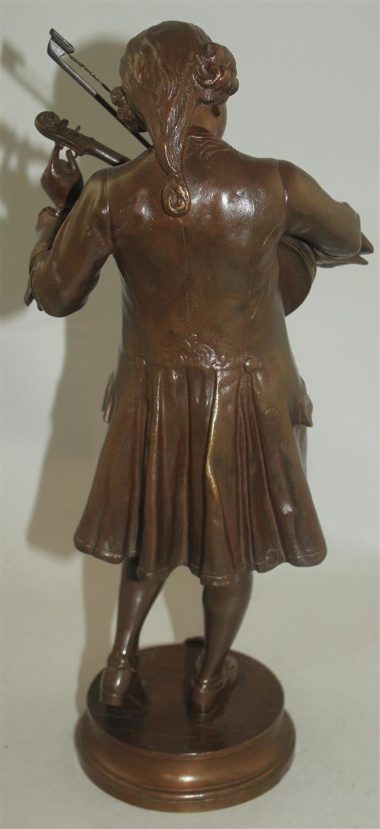 Adrien Etienne Gaudez (1845-1902). A patinated bronze study of young Mozart standing tuning his violin, 13.25in.